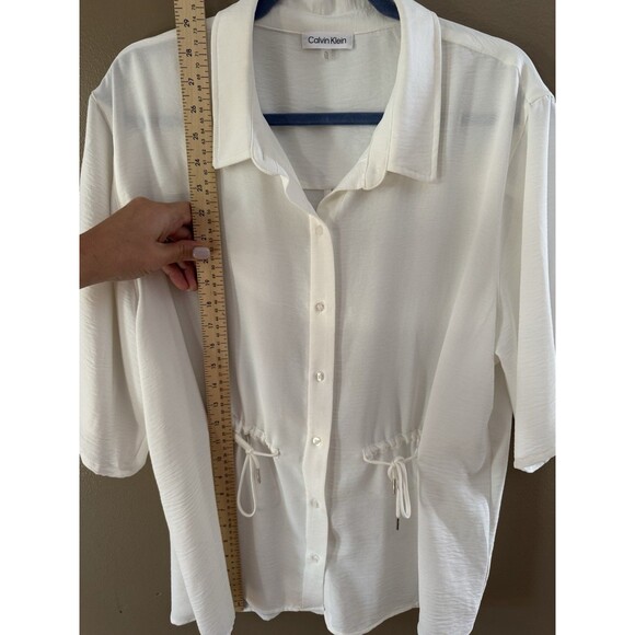 Calvin Klein women’s cinched button-down lightweight white blouse size XL - Picture 8 of 9